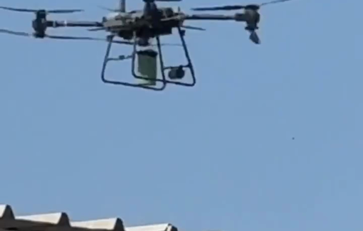 Thumbnail preview image for the video titled: Israeli drone drops grenade near Al-Shifa hospital releasing foul smelling gas