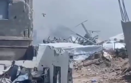 Thumbnail preview image for the video titled: Israeli drone drops incendiary ammunition directly on a tent