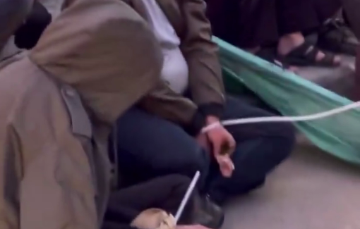 Thumbnail preview image for the video titled: IDF soldiers mock bound and blindfolded Palestinian detainees in the West Bank