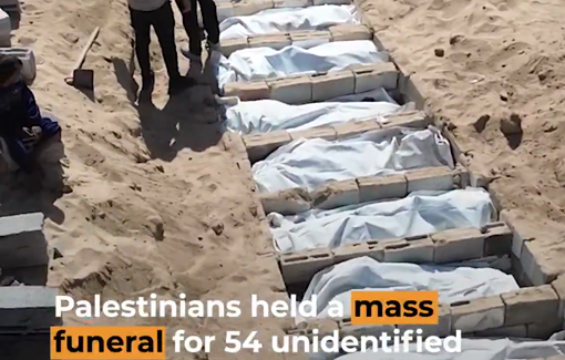 Thumbnail preview image for the video titled: A mass funeral was held for 54 unidentified Palestinians returned to Gaza under the ceasefire