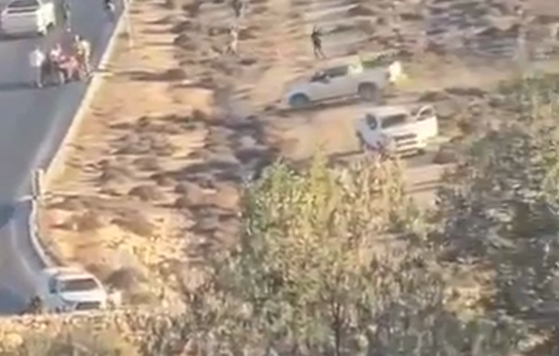 Thumbnail preview image for the video titled: Israeli settlers attack Palestinians while picking olives in Al-Manyia village in southern Bethlehem