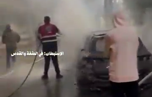 Thumbnail preview image for the video titled: Settlers attacked the village Deir Dibwan destroying properties and burning cars