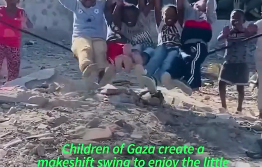 Thumbnail preview image for the video titled: Palestinian children created a makeshift swing from collapsed power lines