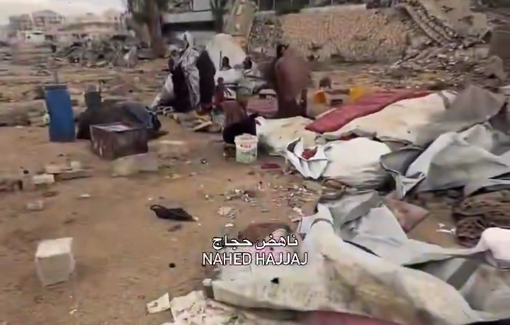 Thumbnail preview image for the video titled: Families sit on the ground under the rain, having found no shelter after returning to Gaza City