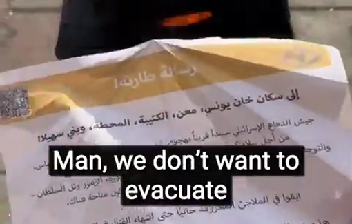 Thumbnail preview image for the video titled: A resident of Khan Yunis refused to obey the Israeli orders, using some of these leaflets for cooking