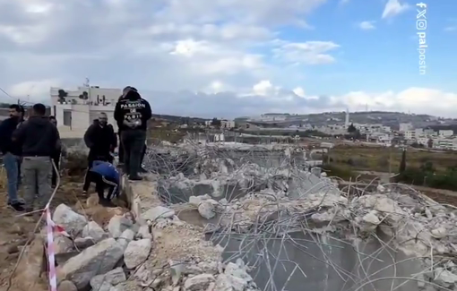 Thumbnail preview image for the video titled: Israeli demolished the 3 stories house of Imad Hassan Abu Sarra in Al-Khader, Bethlehem