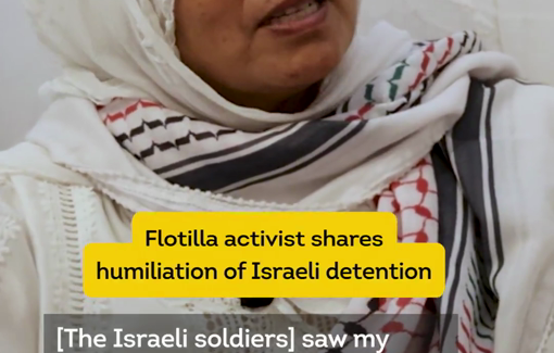 Thumbnail preview image for the video titled: Israeli soldiers strip-searched this South African flotilla activist, mocking her masectomy