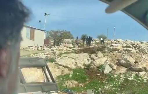 Thumbnail preview image for the video titled: Six settlers attacked with rocks and slingshots Palestinians & Human rights activists in Mukhmas