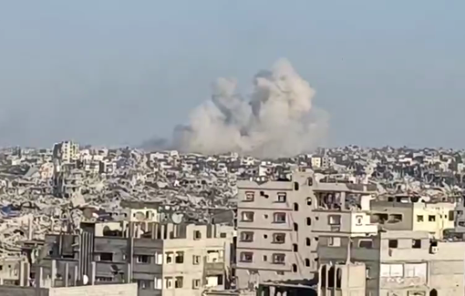 Thumbnail preview image for the video titled: Israeli forces detonate remaining residential buildings in the Al-Satr Al-Sharqi neighborhood of Khan Younis