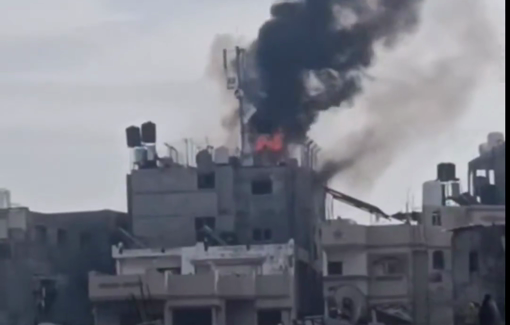 Thumbnail preview image for the video titled: An Israeli drone targeted an electric generator on the roof of a house in the Al-Tuffah causing fire