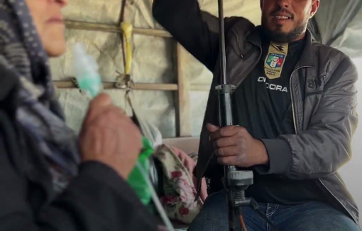 Thumbnail preview image for the video titled: A Palestinian saves his mother using a bicycle pump, turning it into a makeshift nebulizer
