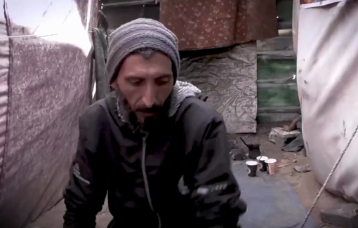 Thumbnail preview image for the video titled: Despite trying to reassure his children, Skiek says a tent offers no real safety