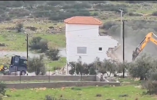 Thumbnail preview image for the video titled: Israeli bulldozers demolish a house in the town of Kafr al-Dik, west of Salfit.