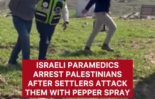 Thumbnail preview image for the video titled: Israeli paramedic participating in the arrest of a Palestinian in Huwara (Masafer)