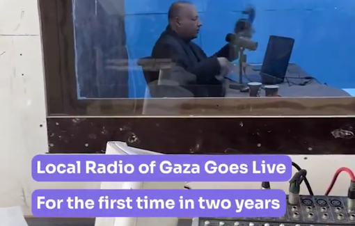 Thumbnail preview image for the video titled: From the heart of the city's destroyed buildings, Gaza's voice resumes its broadcast