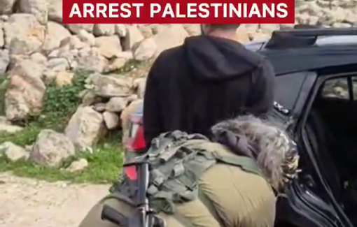 Thumbnail preview image for the video titled: Two settlers, Danny Shukrun and Mordechai Zecharia, arrested two Palestinians residents from Ghwein then taken away in the “farm patrol” vehicle