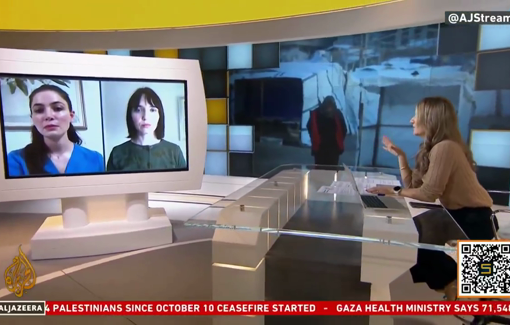 Thumbnail preview image for the video titled: Dr Nada Abu Alrub on what she saw in Gaza: "It was like a slaughterhouse, like a horror movie"