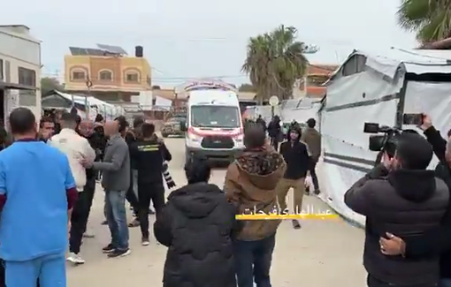 Thumbnail preview image for the video titled: Bodies arrived at Al-Aqsa Martyrs Hospital in Deir al-Balah after the Israel shelled an Egyptian committee's Jeep