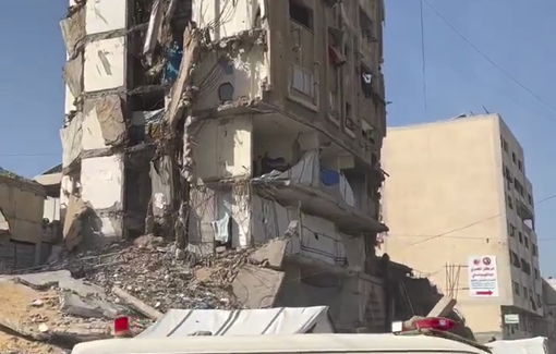 Thumbnail preview image for the video titled: A few days after the radio transmission tower was restored in Gaza, Israel targeted it