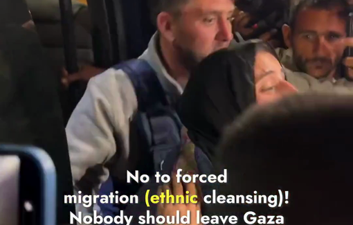 Thumbnail preview image for the video titled: “No to forced migration!” a woman shouts as 15 women and children have just crossed from Egypt