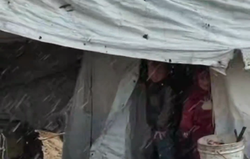 Thumbnail preview image for the video titled: Children face brutal conditions in tents amid winter storms