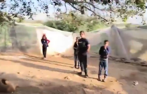 Thumbnail preview image for the video titled: Settlers harassed, filmed, and sat in the yard, violating the residents’ privacy in Fasayil al-Wusta
