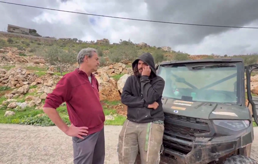 Thumbnail preview image for the video titled: A terrorist settler from the Giborei David outpost blocks the road to the village. Just because he can