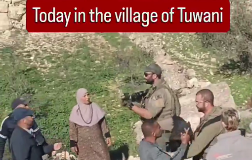Thumbnail preview image for the video titled: Palestinians were grazing their flock when settlers wearing military uniforms attecked them