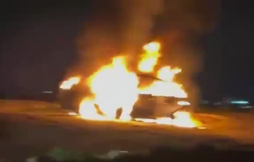 Thumbnail preview image for the video titled: Settlers set fire to several vehicles during a pogrom on the village of Susiya