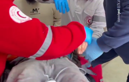 Thumbnail preview image for the video titled: Red Crescent teams transported two foreign volunteers who were severely beaten by Israeli settlers in Qusra