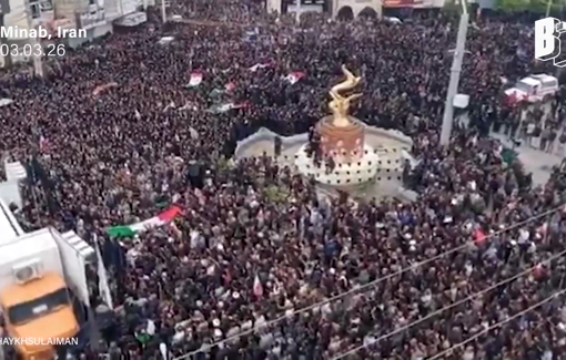 Thumbnail preview image for the video titled: Thousands in Minab, Iran attended the funeral for the 175 children and staff killed in Saturday’s U.S.-Israeli strike on a girls’ primary school