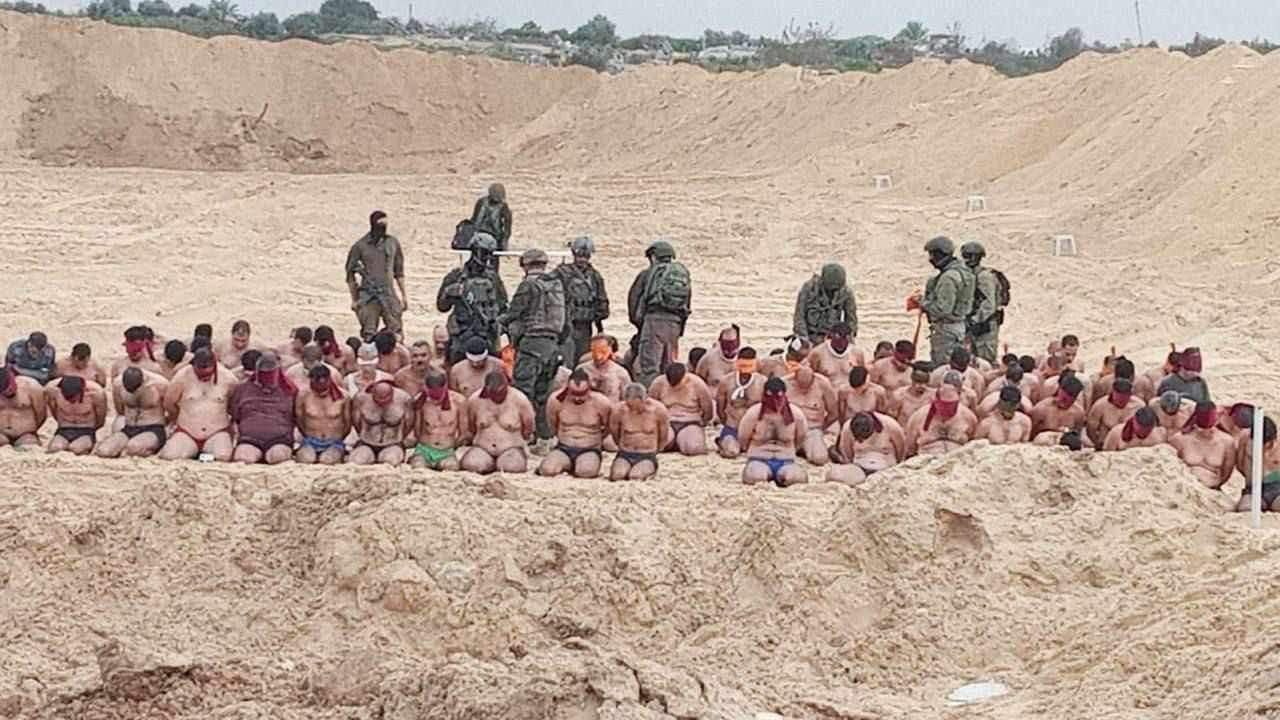 Thumbnail preview image for the video titled: Palestinian men abducted and stripped by IDF in the Jabaliya area of northern Gaza