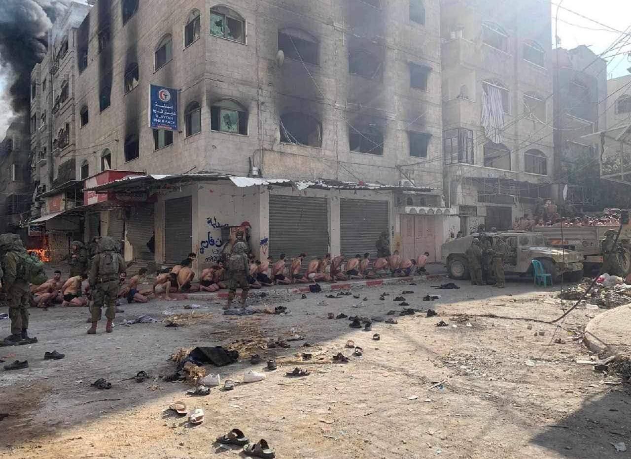 Thumbnail preview image for the video titled: Tens of Palestinian civilians, forcing to strip off their clothes and subjected to abuse in the Beit Lahia in the northern Gaza Strip