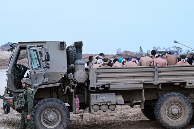 Thumbnail preview image for the video titled: Israel’s military continues to abduct Gazans after stripping them off their clothes in humiliating scenes