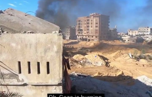 Thumbnail preview image for the video titled: An Israeli soldier wishing Gaza residents to burn alive