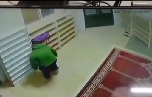 Thumbnail preview image for the video titled: Israeli troops raid mosque and launch a dog on Muslim inside