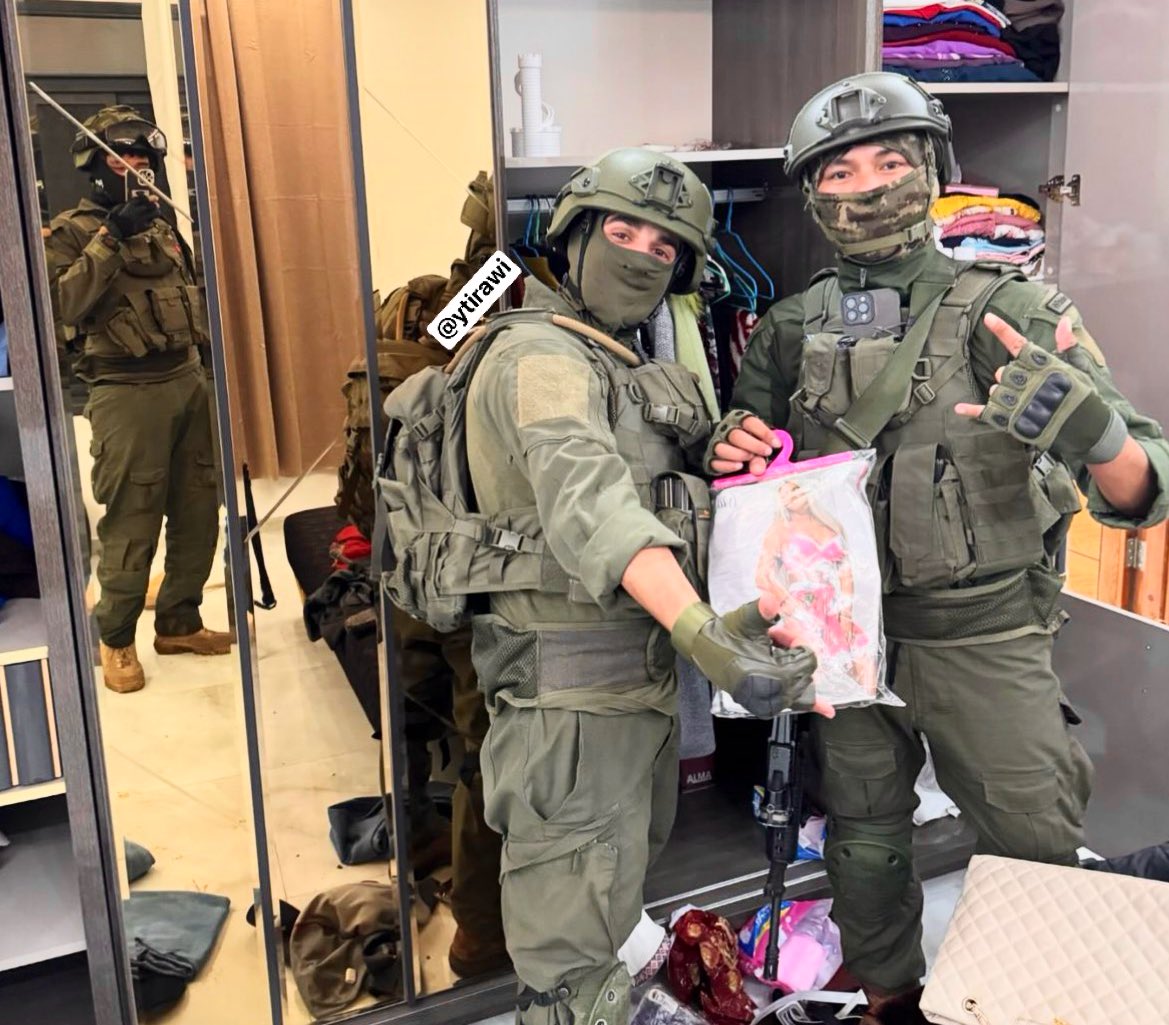 Thumbnail preview image for the video titled: Israeli soldiers displaying women underwear from a Palestinian house they raided in Nablus