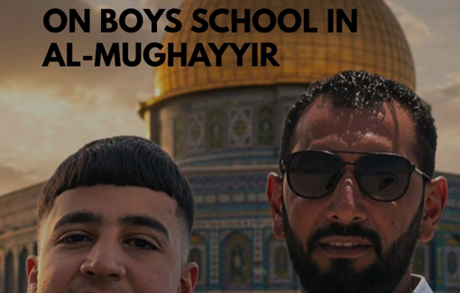 Thumbnail preview image for the video titled: Sldiers and settlers murder Aws Hamdi Al-Na’san (13) and Jihad Abu Naim (32) during an attack on the Al-Mughayyir boys school.