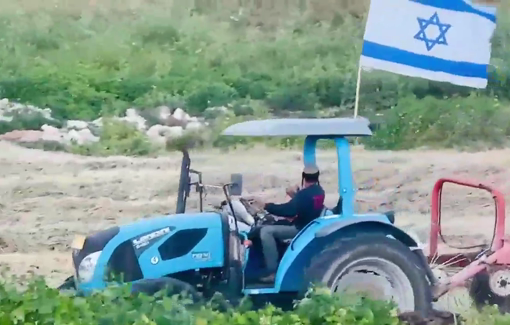 Thumbnail preview image for the video titled: Settler Elyashiv Nachum, the owner of the “Havat Yehuda” outpost, invading private Palestinian land in Wadi Tiran with a tractor