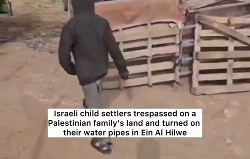 Thumbnail preview image for the video titled: Israeli settler children trespass on Palestinian land and turn on a family’s water tanks in Ein al-Hilweh