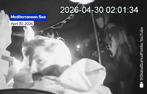 Thumbnail preview image for the video titled: At 02:00 GMT, off the coast of Crete, Israeli military vessels attack Global Sumud Flotilla ships