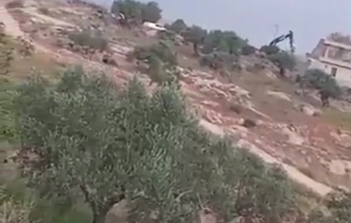 Thumbnail preview image for the video titled: Israeli forces keep away Palestinian residents who attempt to prevent the demolition operations of their property in Shaqba in western Ramallah
