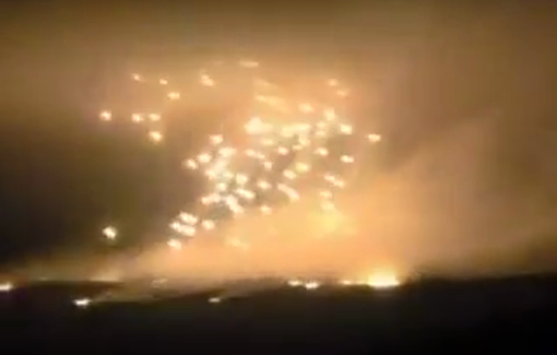 Thumbnail preview image for the video titled: Israel is raining white phosphorus on civilian areas in Ali al-Taher, South Lebanon, in the middle of the night