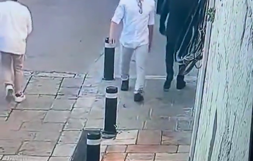 Thumbnail preview image for the video titled: Another Jewish fanatic spitting at the entrance to the ancient Saint James Monastery in the Armenian Quarter of Jerusalem.