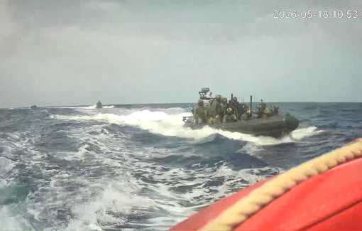 Thumbnail preview image for the video titled: The Israeli fast-attack rigid-hull inflatable boats (RHIBs) attacking the Global Sumud Flotilla in international waters