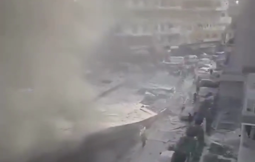 Thumbnail preview image for the video titled: Israel dropping bombs near Jabal Amel hospital in Tyre - striking residential buildings packed with civilians