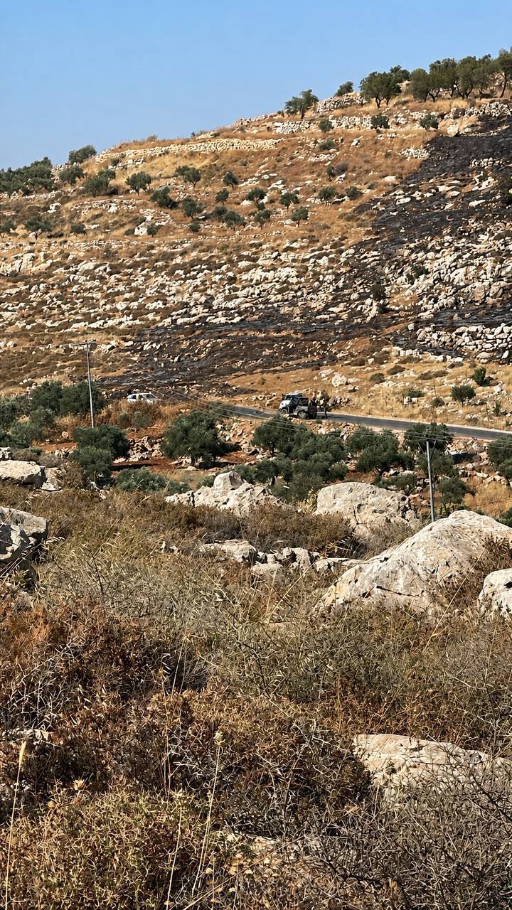 Thumbnail preview image for the video titled: Israeli settlers forcibly shut down the main road between Al-Mughayyir and Abu Falah