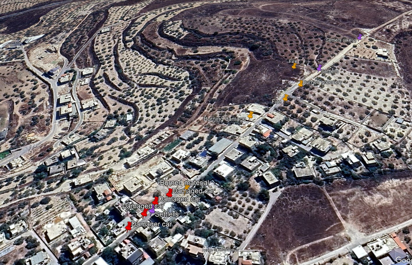 Thumbnail preview image for the video titled: On 13 June 2026 Israeli settlers started fires and damaged vehicles and buildings in the village of Jit