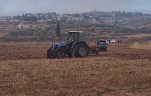 Thumbnail preview image for the video titled: In Qaryout, armed settlers are taking over Palestinian fields with threats of murder