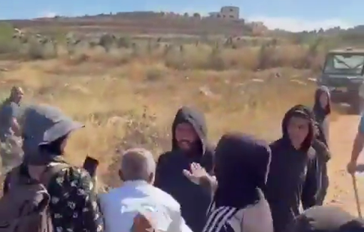Thumbnail preview image for the video titled: Israeli settlers attacked Abu Falah village, assaulting Palestinian residents and international activists